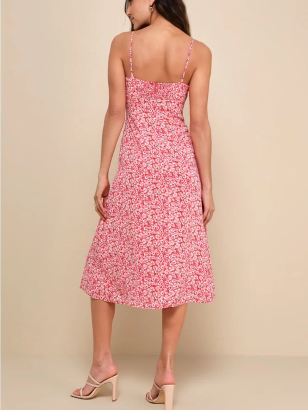 NWT Lulus Intricate Sweetness Red Floral Tie Front Sleeveless Midi Dress Size L - Picture 2 of 14